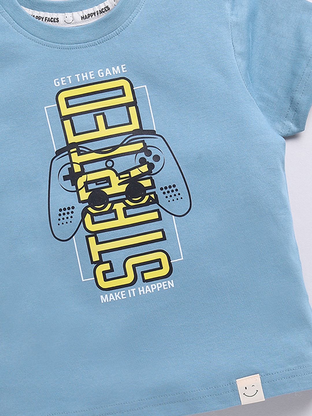 Happy Faces Boys Pure Cotton Typography & Graphic Printed T-shirt