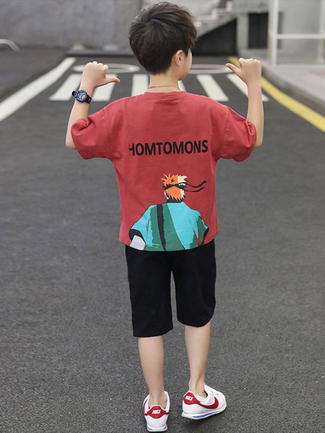 YK Boys Printed Round Neck Pure Cotton T-Shirt With Shorts