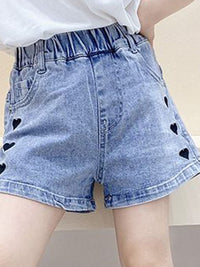 YK Girls Embellished Washed Mid-Rise Regular Fit Denim Shorts
