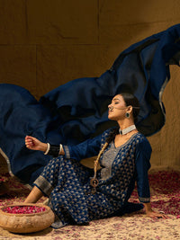 Indo Era Ethnic Motifs Embroidered V-Neck Jacquard Straight Kurta With Trousers & Dupatta