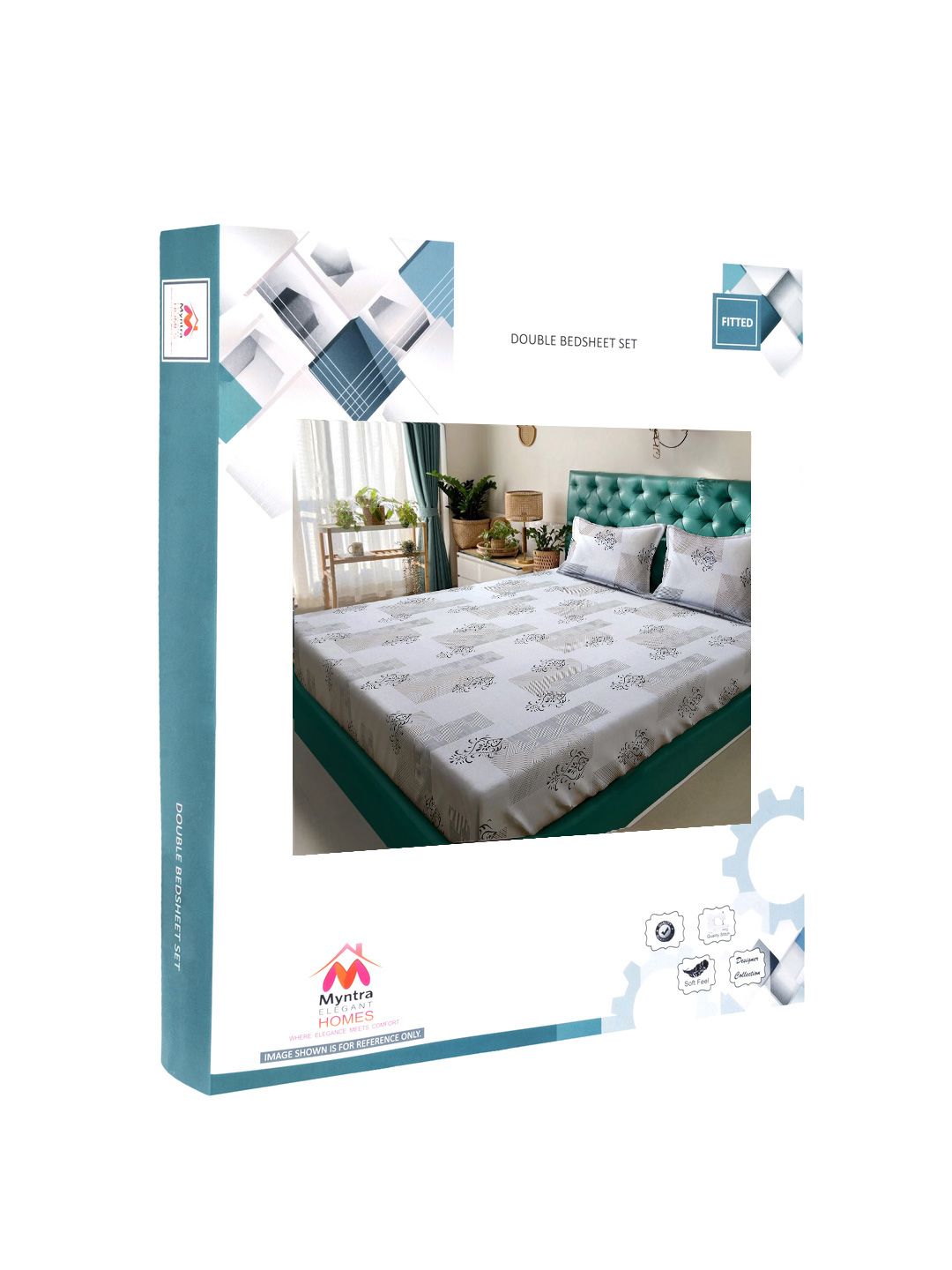 Myntra Elegant Homes Motif Etnik Kelabu 300 TC Set Cadar Double King-2.5mX2.25m