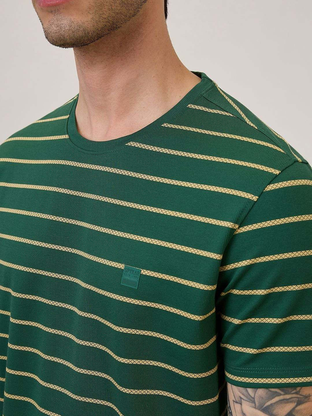 SPYKAR Men Striped Round Neck Cotton Slim Fit T-shirt