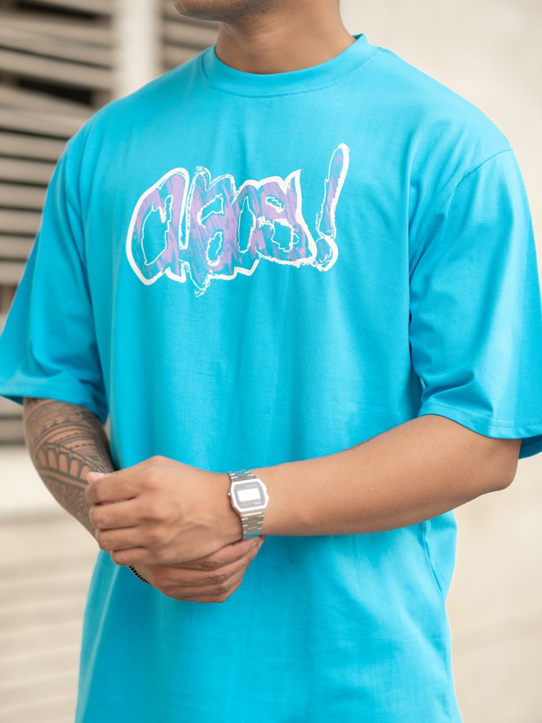 Powerlook Men Typography Printed Round Neck Cotton Oversized T-shirt