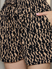 Berrylush Black Abstract Printed Longline Shirt With Mini Shorts