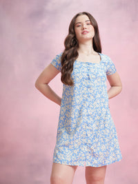 DressBerry Floral Print Square Neck Button-Up A-Line Dress