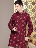 House of Pataudi Men Floral Printed Pure Cotton Kurta
