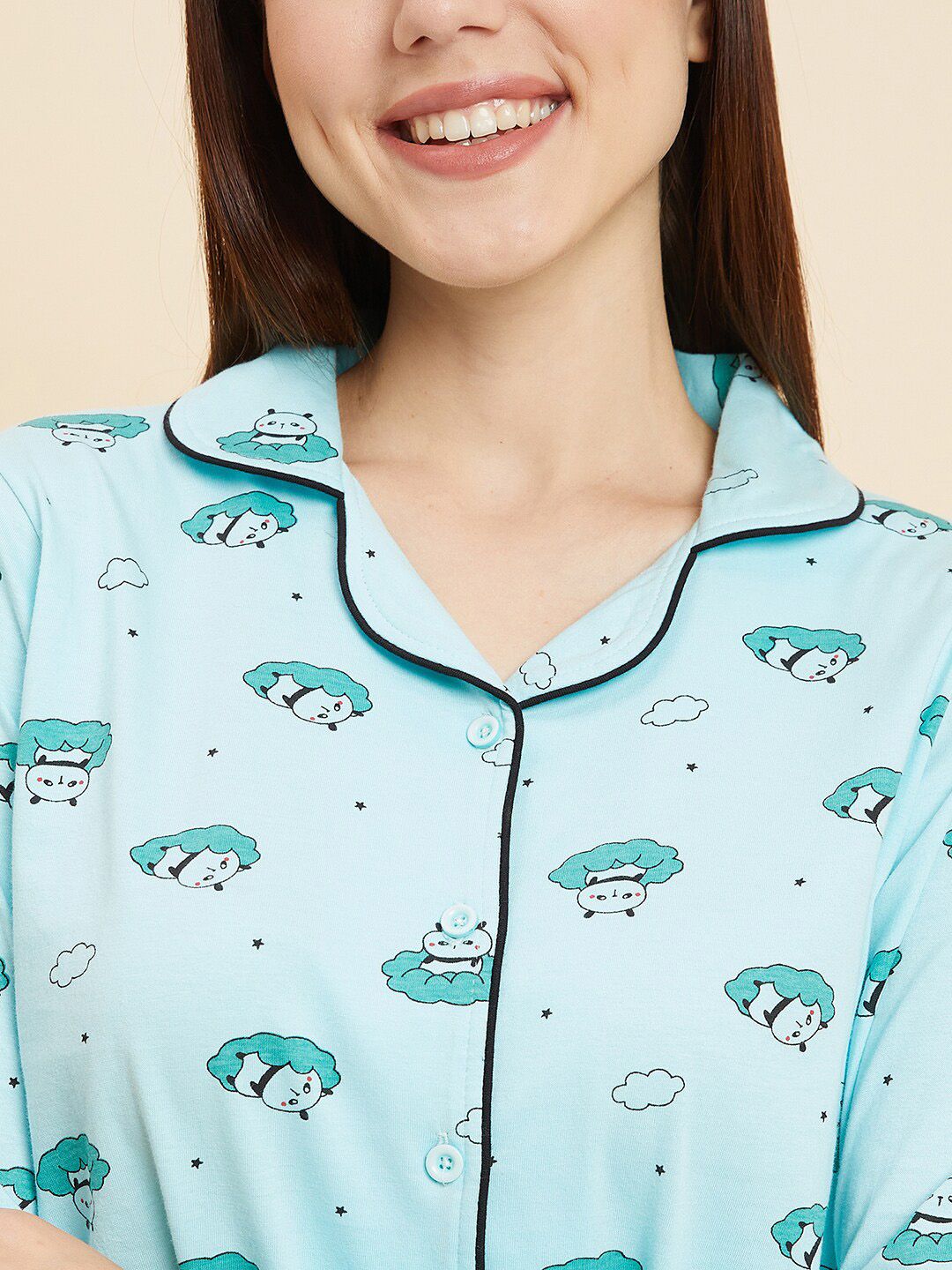 Sweet Dreams Green & White Conversational Printed Pure Cotton Night suit