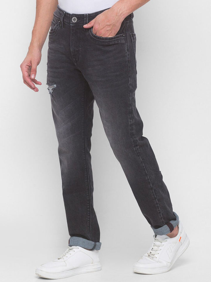 Being Human Men Black Slim Straight Fit Low Distress Heavy Fade Jeans