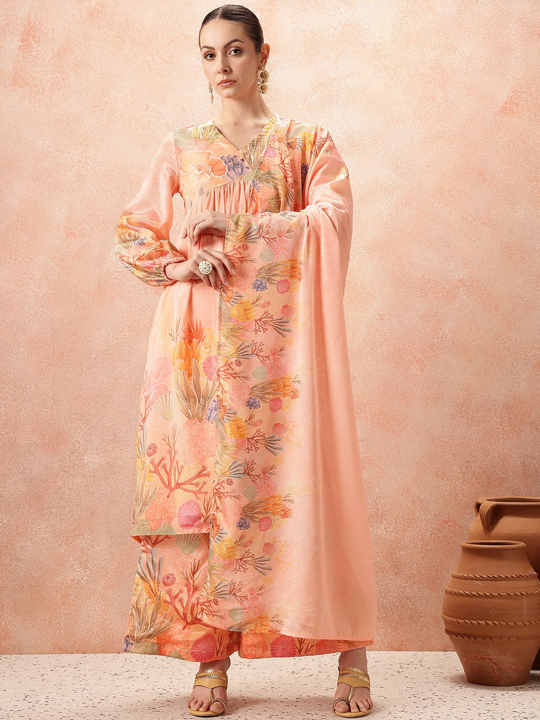 all about you Floral Printed Empire Kurta with Palazzos & With Dupatta