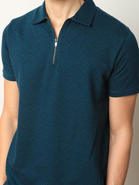 RARE RABBIT Men Cabetta Geometric Printed Polo Collar Cotton Slim Fit T-Shirt