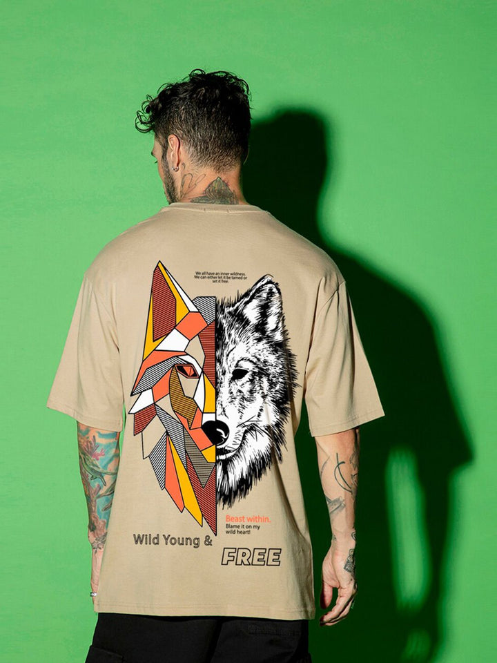 Bewakoof Brown Graphic Printed Drop-Shoulder Oversized Cotton T-shirt