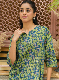 SANSKRUTIHOMES Green & Blue Ethnic Motifs Printed Pure Cotton Night Suit