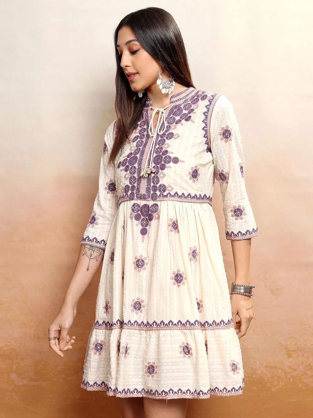 Vishudh Floral Print Embroidered Fit & Flare Dress