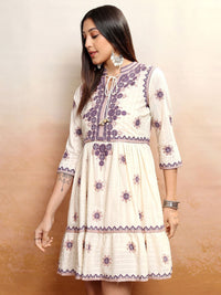 Vishudh Floral Print Embroidered Fit & Flare Dress