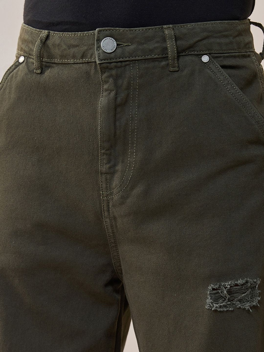 Bewakoof Men Straight Fit High-Rise Distressed Organic Cotton Baggy Jeans