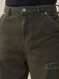 Bewakoof Men Straight Fit High-Rise Distressed Organic Cotton Baggy Jeans