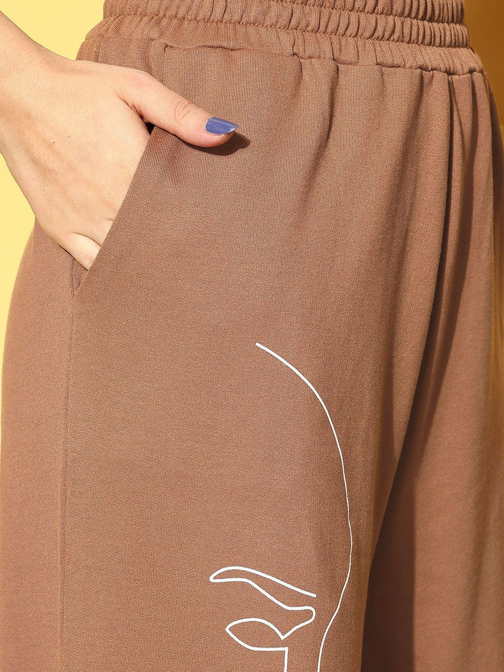 SASSAFRAS Women Chic Brown Solid Kidult Kitsch Track Pants