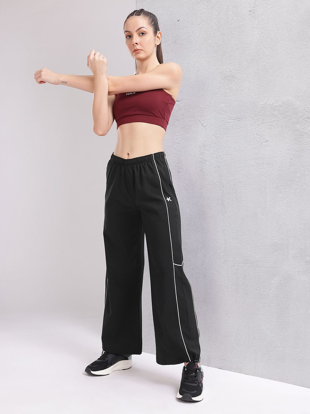 HRX by Hrithik Roshan Women Contrast Piping Rapid-Dry Flared Training Track Pants