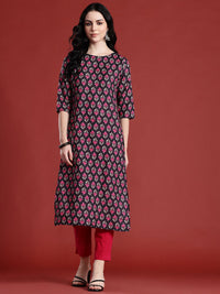 Anouk Floral Printed Boat Neck Straight Kurta