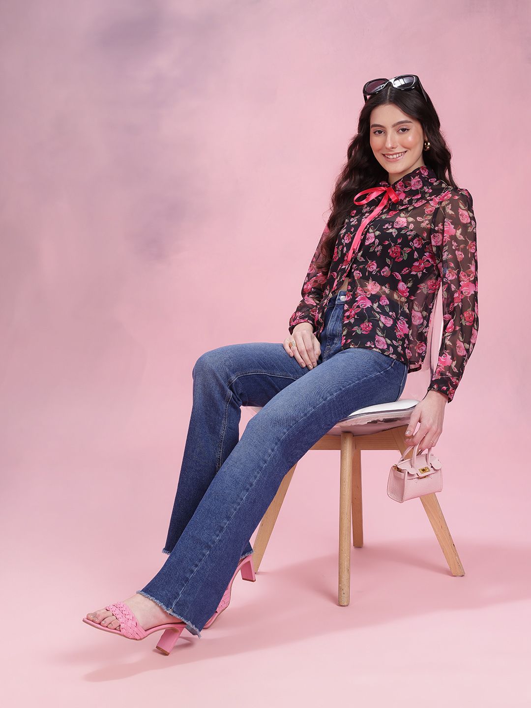 DressBerry Women Floral Semi Sheer Casual Shirt