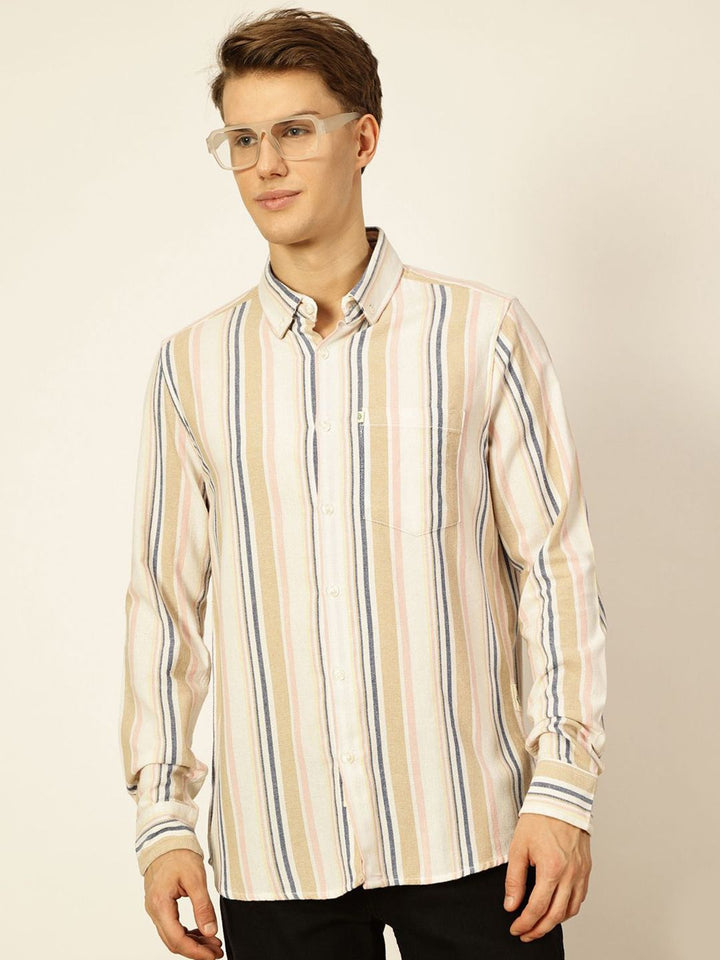 Thomas Scott Men Premium Slim Fit Opaque Striped Casual Shirt