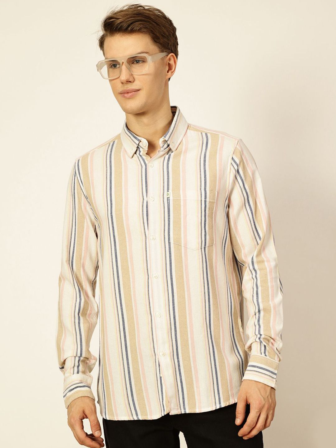 Thomas Scott Men Premium Slim Fit Opaque Striped Casual Shirt
