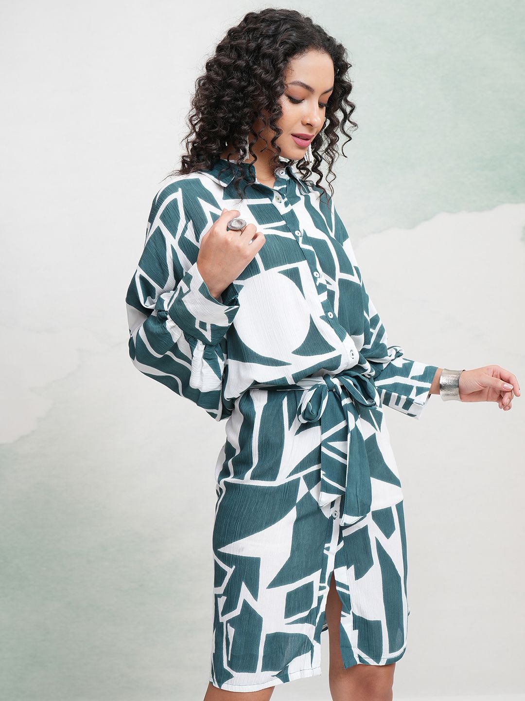 Vishudh Abstract Printed Shirt Cotton Mini Dress