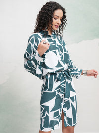 Vishudh Abstract Printed Shirt Cotton Mini Dress