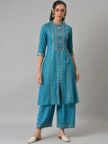 W Women Geometric Printed Panelled Kurta with Palazzos