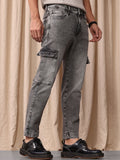 Mr Bowerbird Men Tapered Fit Mid-Rise Heavy Fade Cropped Stretchable Cargo Styles Jeans