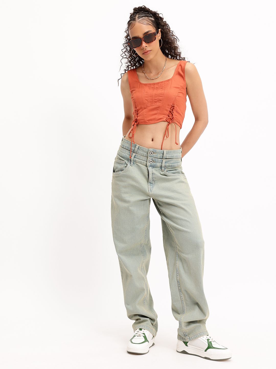 DressBerry Terracotta Tones Lace-Up Luxe Corset style Fitted Crop Top