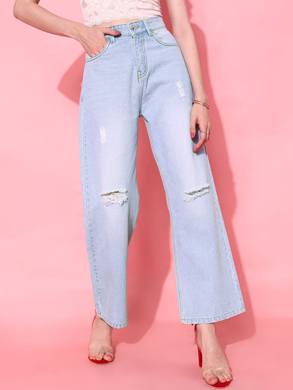 STREET 9 Women Elegant Blue Flared Fit Cropped Jeans