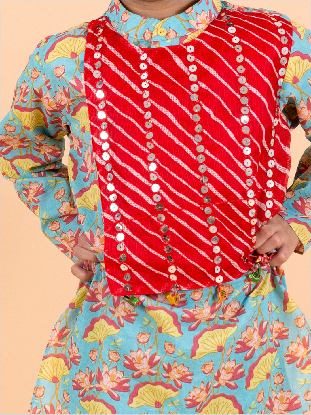 Pspeaches Boys Sea Green Printed Kurta with Pyjama Set