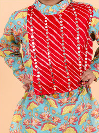 Pspeaches Boys Sea Green Printed Kurta with Pyjama Set