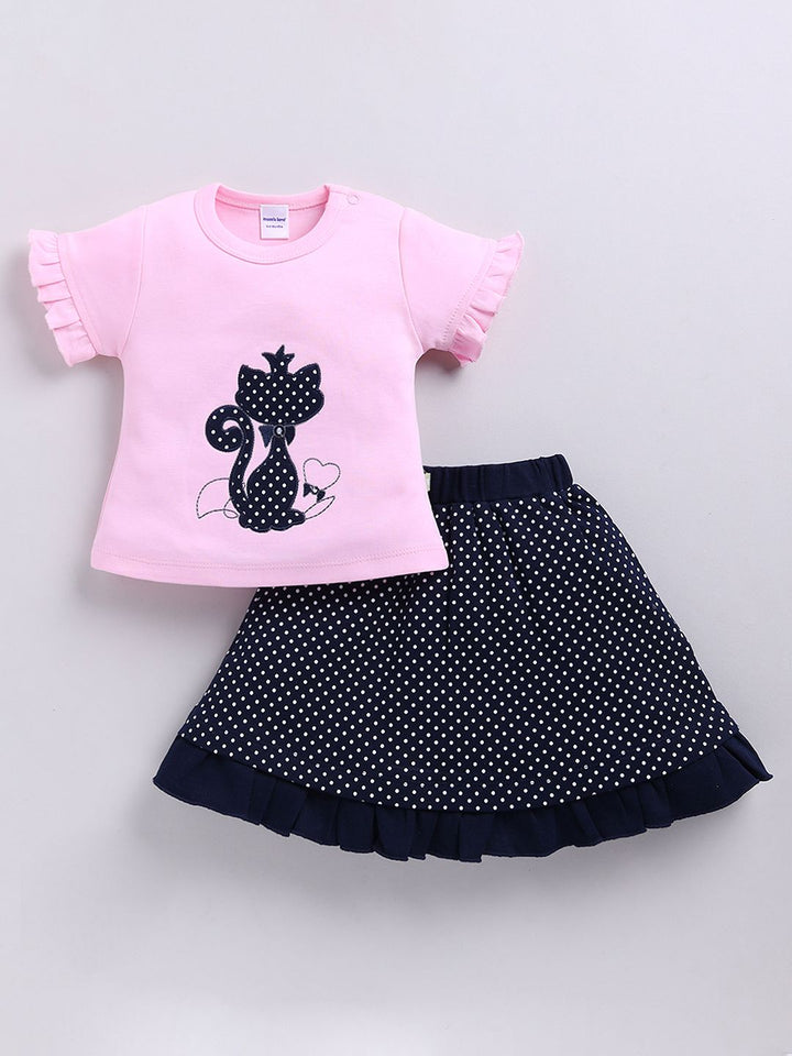 Moms Love Infant Girls Pure Cotton Printed Top with Skirt