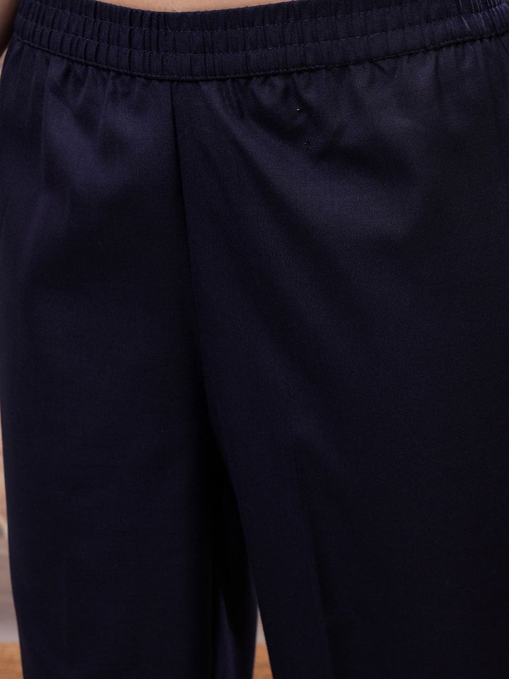 Vishudh Navy Blue Mirror Work Zari Straight Kurta with Palazzo & Dupatta