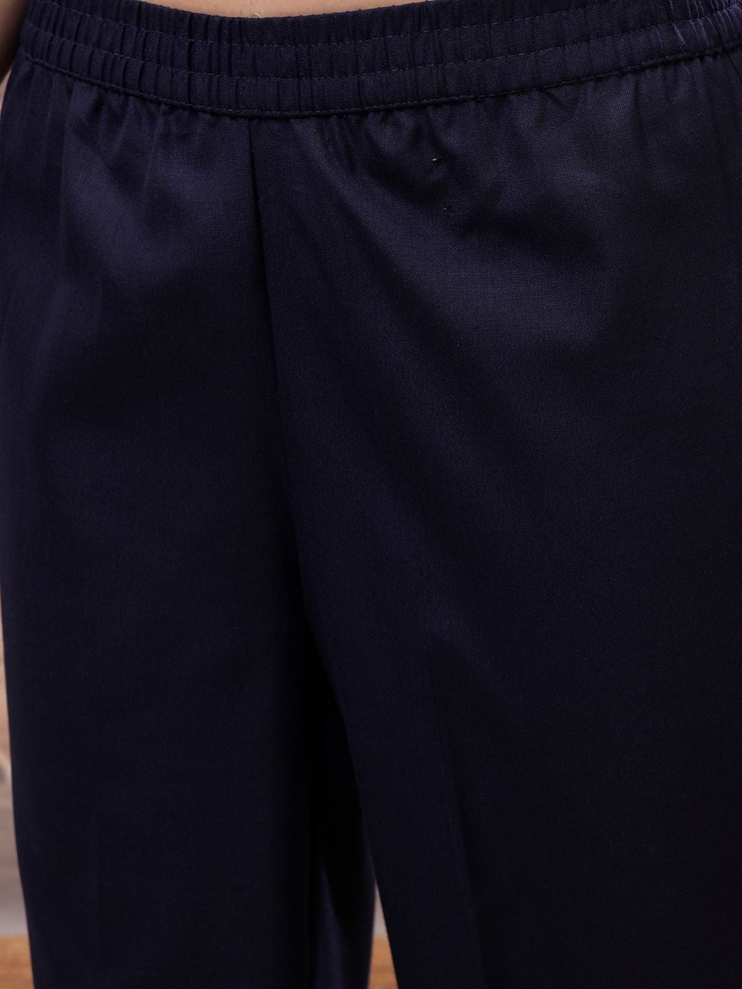 Vishudh Navy Blue Mirror Work Zari Straight Kurta with Palazzo & Dupatta