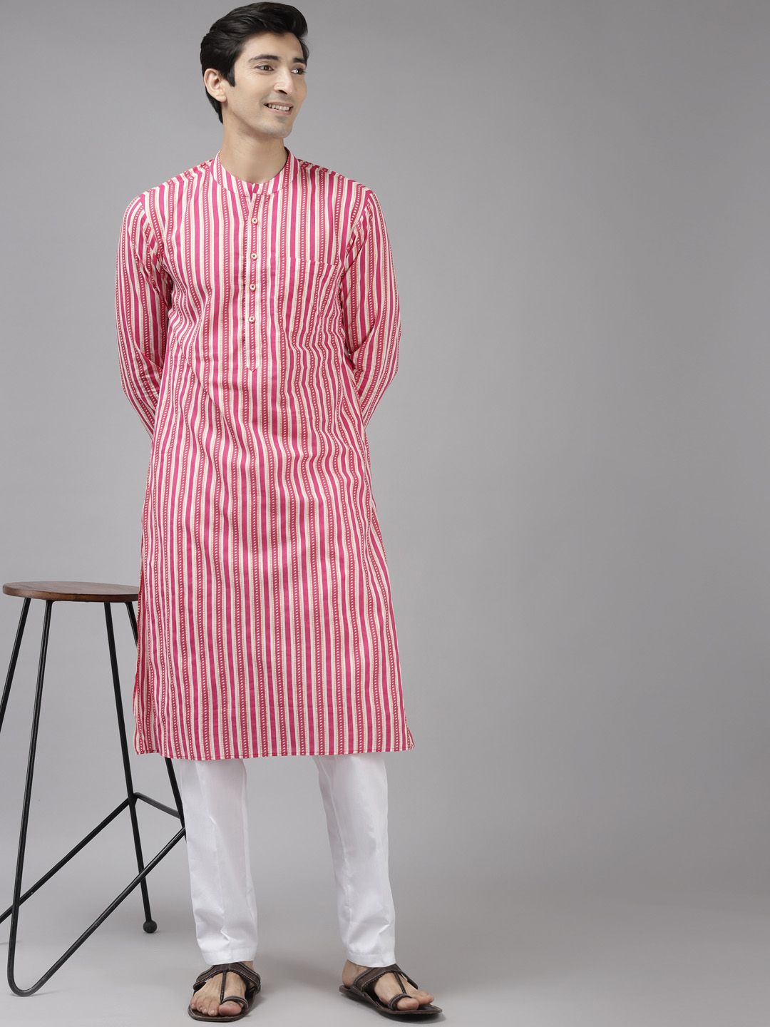 See Designs Men Pink Striped Kurta