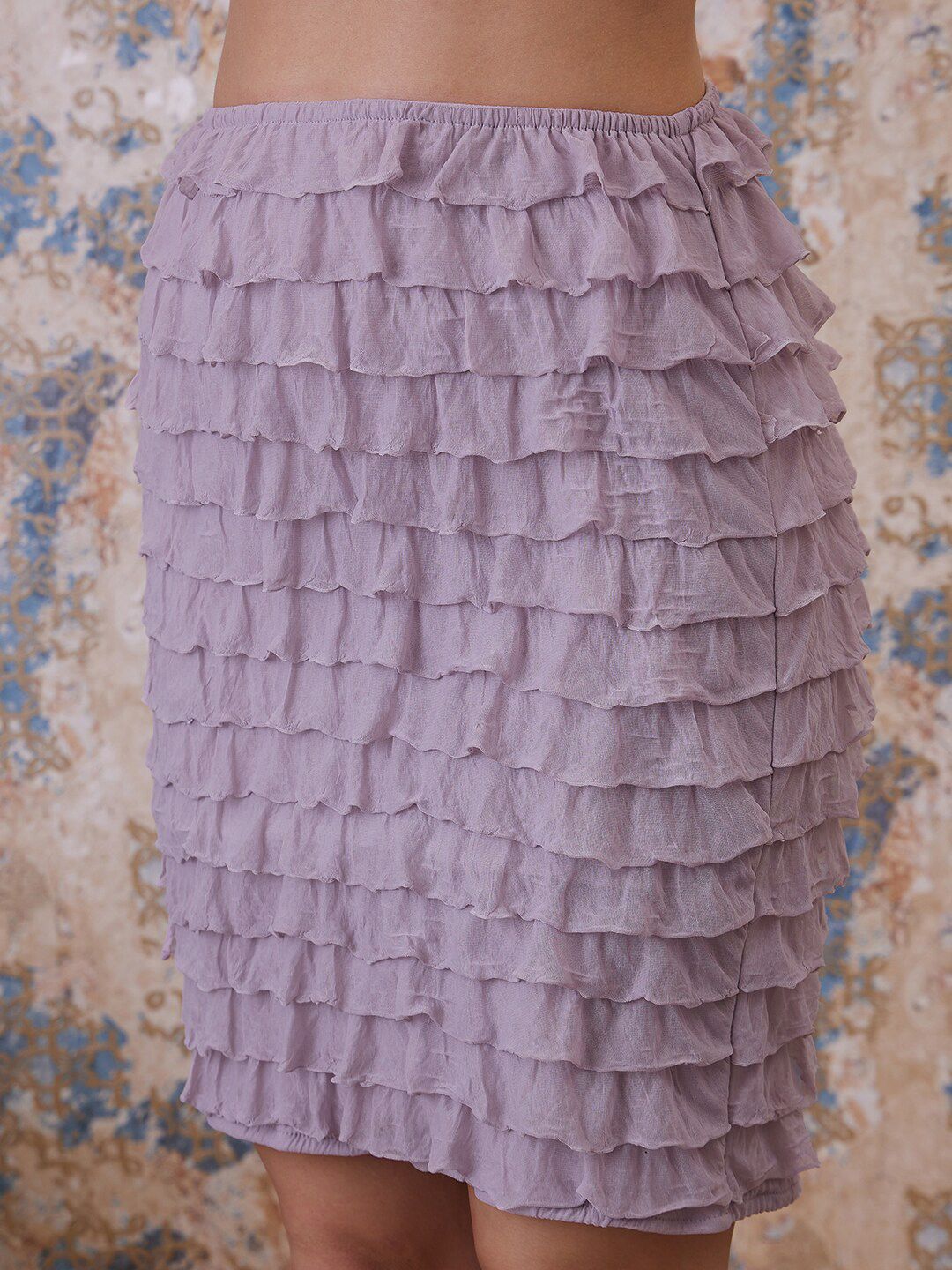 Athena Purple Above Knee Length Ruffled Straight Skirt