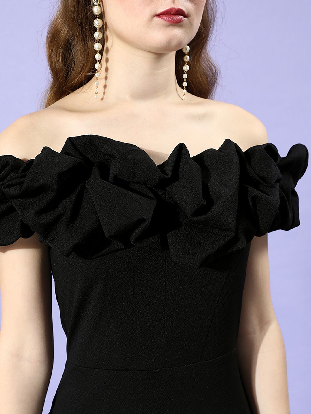 Athena Black Off-Shoulder Scrunchie Bodycon Dress