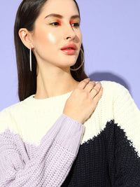 STREET 9 Women Navy Blue & White Colourblocked Pullover