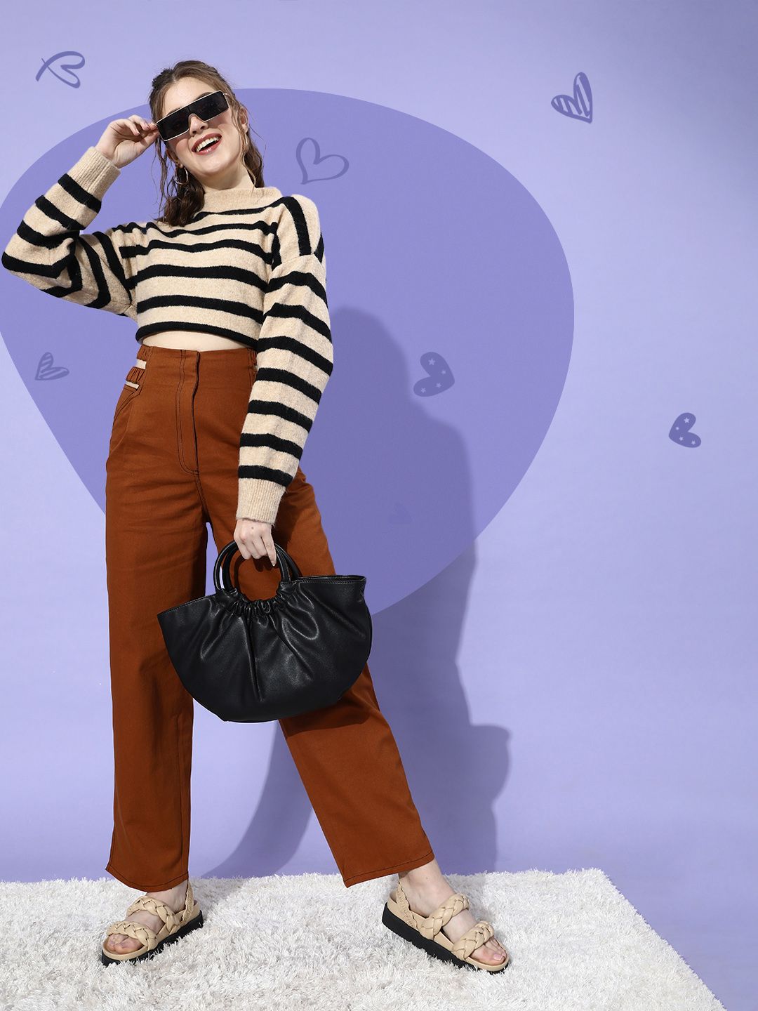 STREET 9 Women Chic Rust Solid High-Rise Trousers