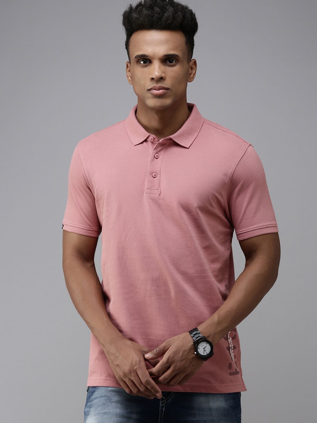 SPYKAR Minimal Graphic Printed Polo Collar Pure Cotton Slim Fit T-shirt