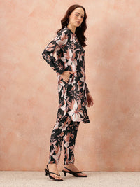 all about you Floral Printed Mandarin Collar Straight Kurta with Trousers