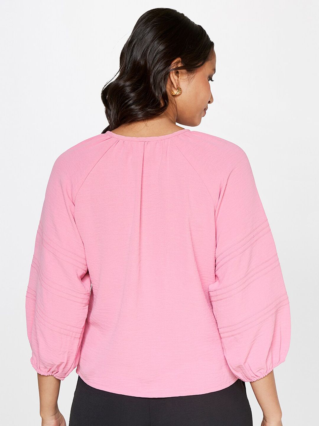 AND Tie-Up Neck Puff Sleeves Shirt Style Top