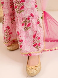 pspeaches Girls Floral Printed Gotta Patti Pure Cotton Kurta With Sharara & Dupatta