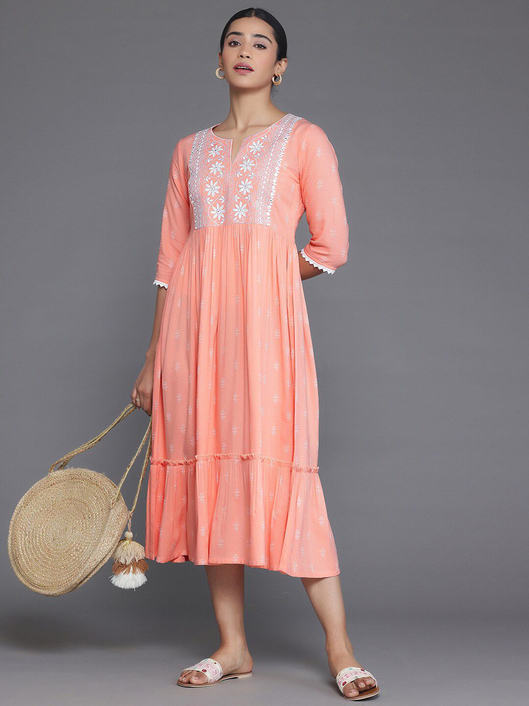 Libas Ethnic Motifs Printed Yoke Woven Design Panelled Dress