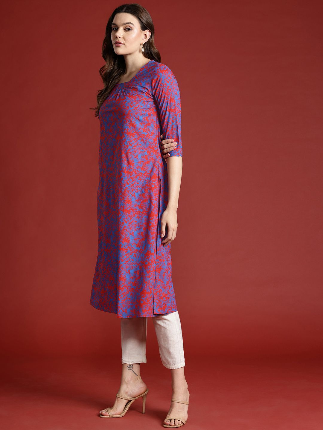 all about you Printed Pleated Straight Kurta