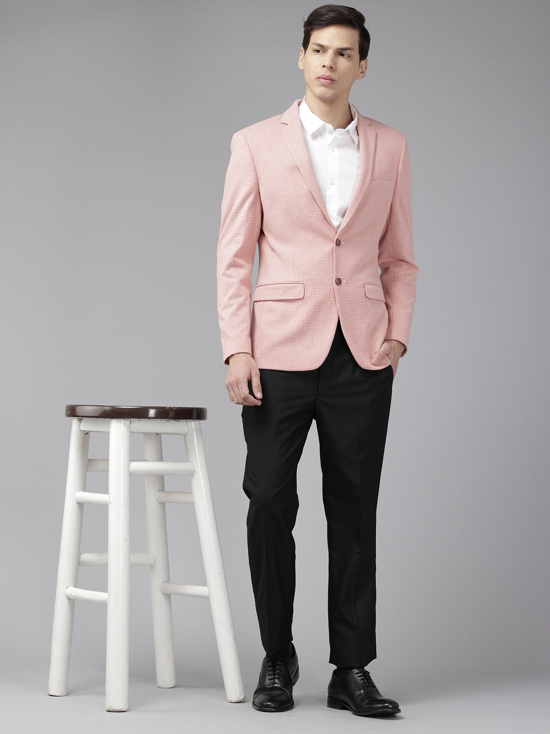 Park Avenue Self Checked Super Slim Fit Single-Breasted Formal Blazer