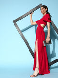 Berrylush Solid Crepe Cut-Outs Maxi Dress